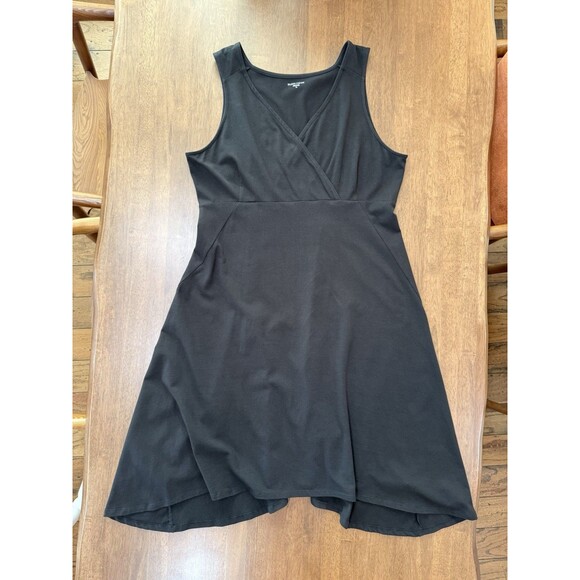 EILEEN FISHER XL Black Sleeveless Wrap V-Neck Dress Organic Cotton Stretch USA - Picture 4 of 9